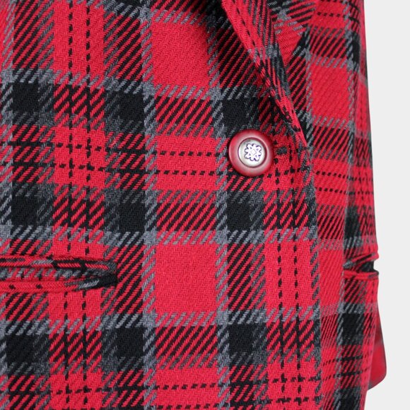 Vintage 80s Red Plaid Wool Blazer Jacket Size 8 - Picture 8 of 9